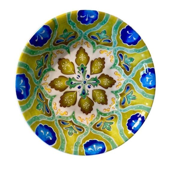 4 LAURIE GATES MOROCCAN BOHO MELAMINE CEREAL SOUP BOWL BLUE YELLOW GREEN 8.75 - Picture 6 of 11